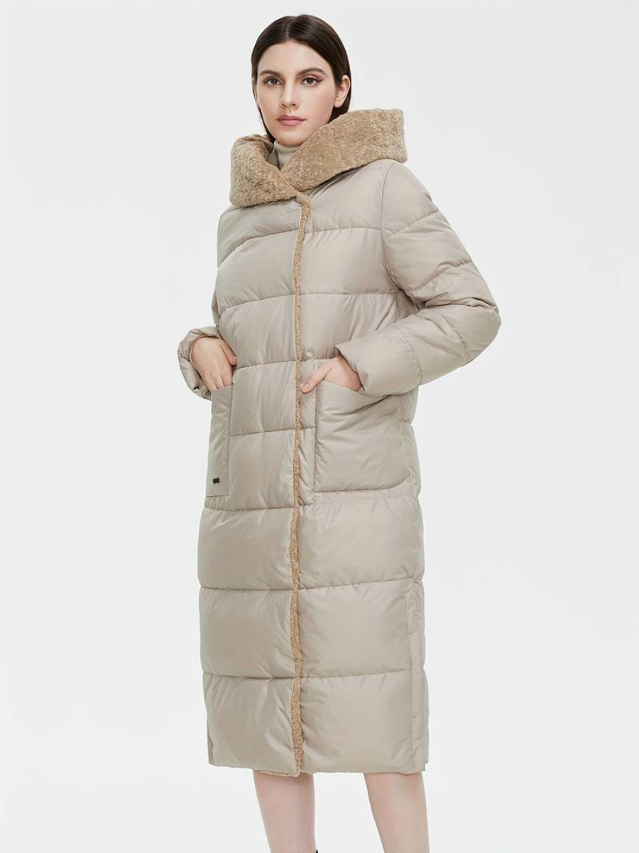 lång fluffig jacka med dragkedja